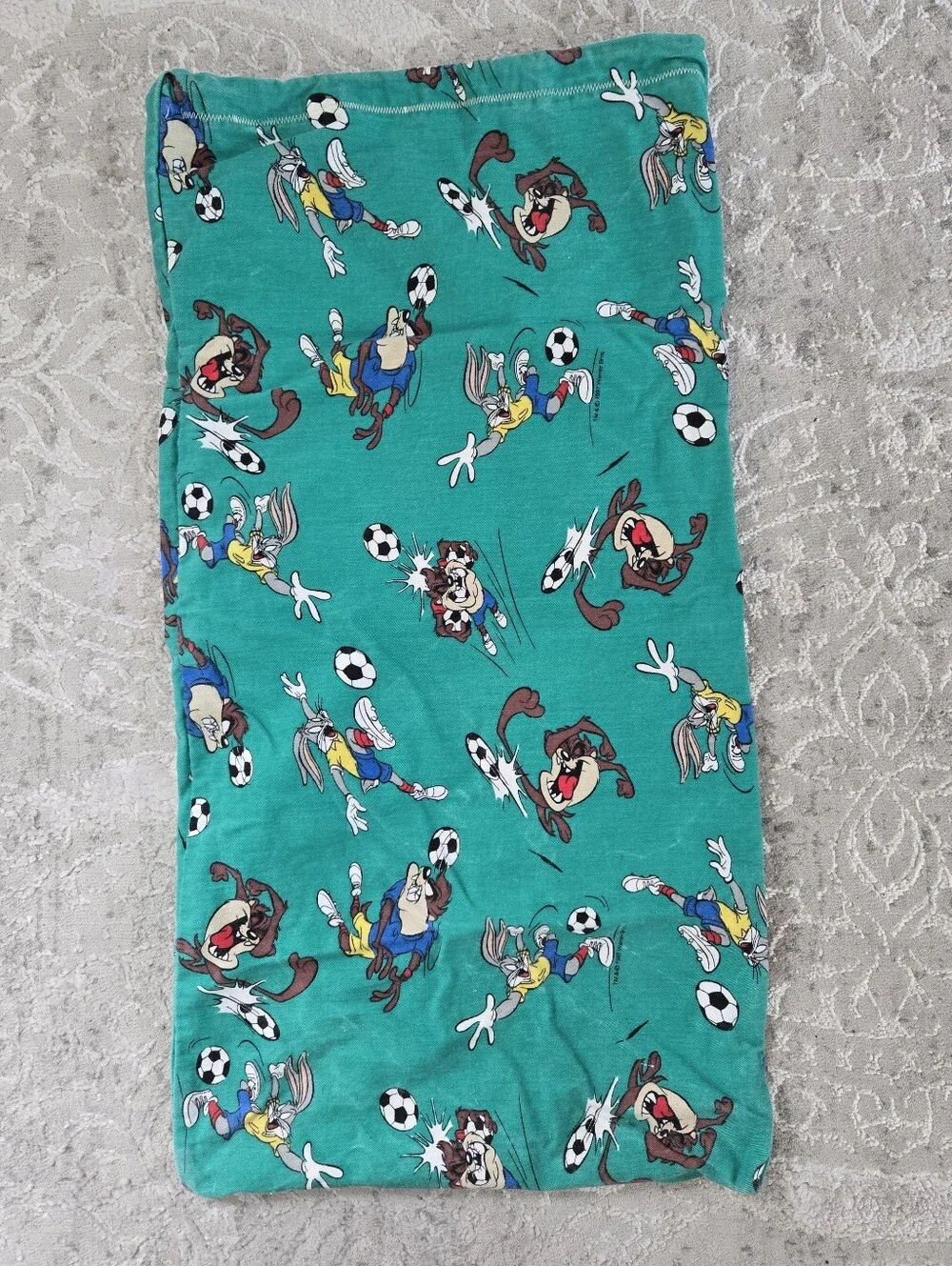 Vintage 90s Looney Tunes Tazmanian Devil Bugs Bunny Soccer Turquoise Pillowcase
